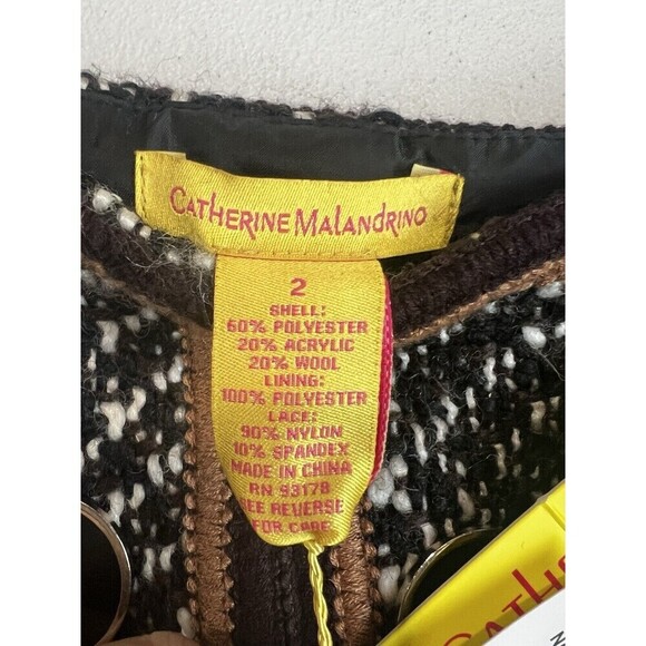 $198 NWT CATHERINE MALANDRINO  Size 2 WOOL PENCIL SKIRT BLACK/IVORY/MOCHA - Picture 5 of 10